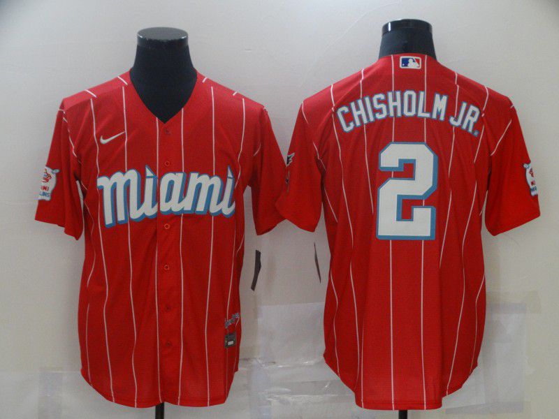 Cheap Men Miami Marlins 2 Chisholm jr Red City Edition Game Nike 2021 MLB Jersey